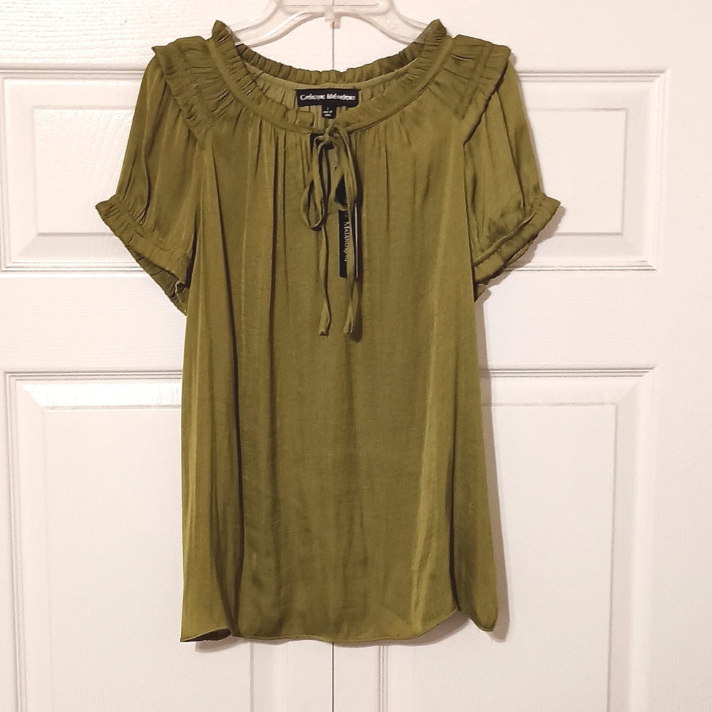 Catherine Malandrino Women's Moss Green Top Pullover Blouse Sz S Dress Career
